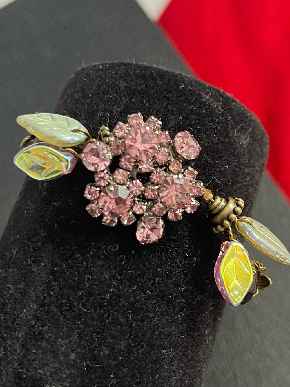 Vintage Juliana D&E Pink Rhinestone Brooch Upcycled Bugle Bead Cuff Bracelet